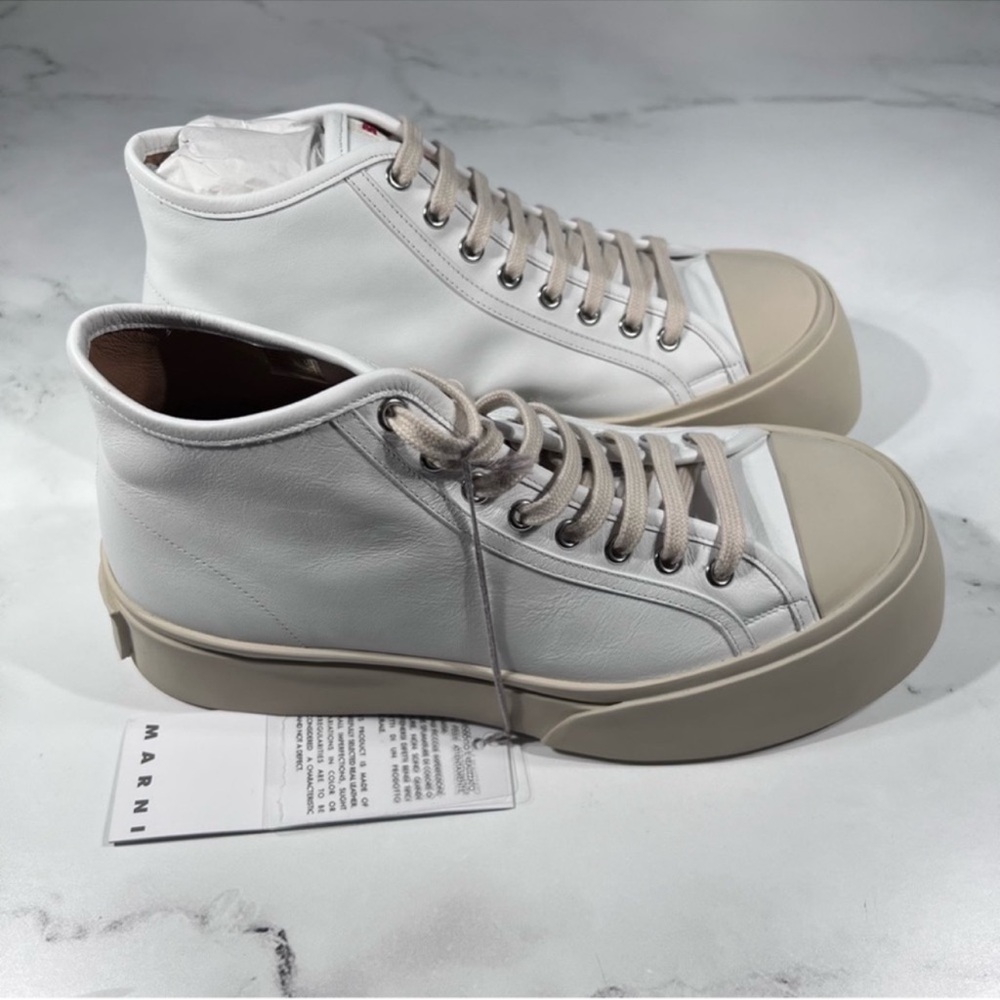 Marni Pablo High Top Logo White Leather Sneakers - Picture 2 of 12
